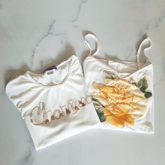 "Charmed!" Bundle x2 - Banana Republic & Serin sequin beaded tank tops - Picture 1 of 11